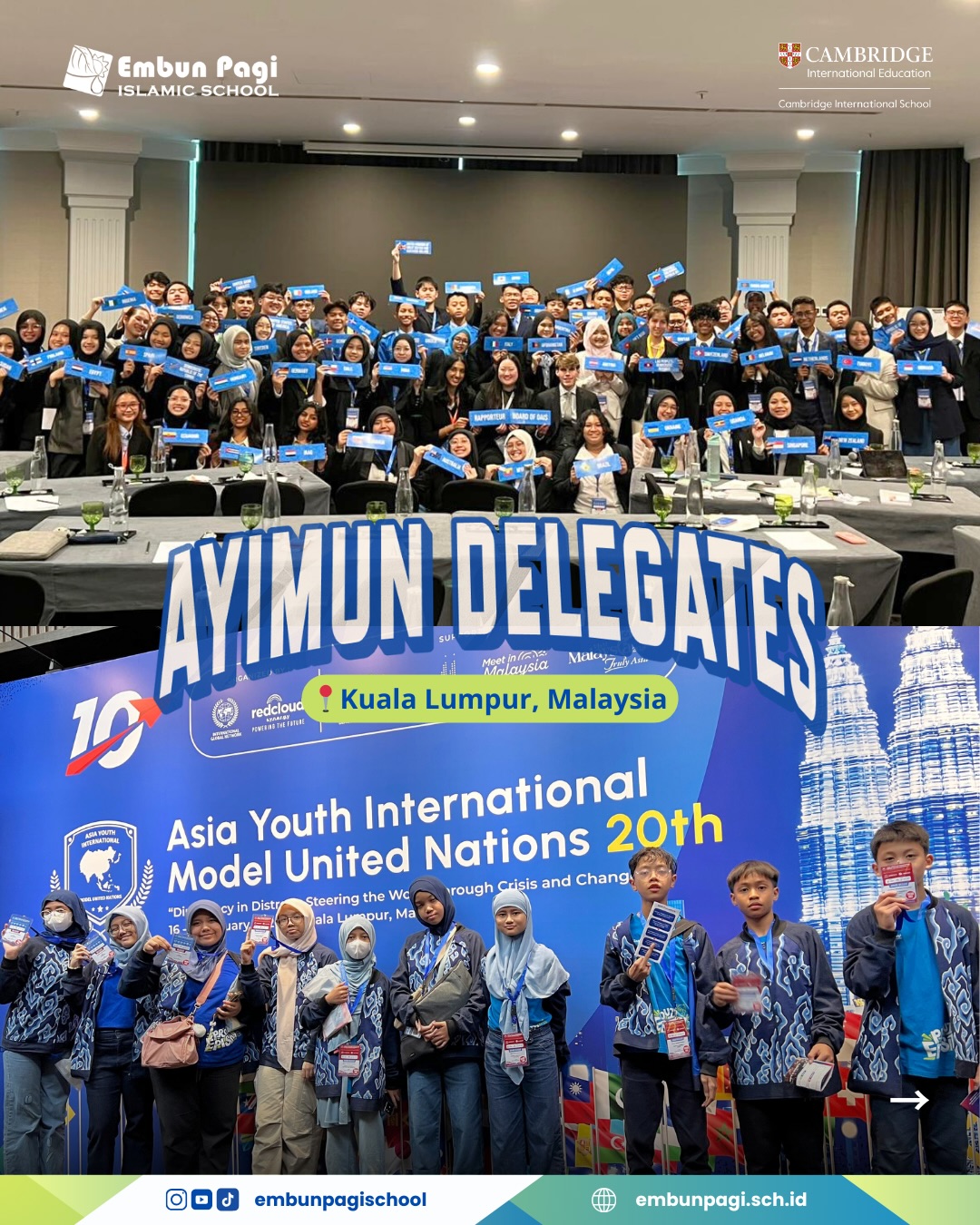 AYIMUN Delegates 2026 | Kuala Lumpur, Malaysia Our JH & SH EPISIANS proudly represented several countries at AYIMUN 2026, gaining real international exposure and learning to think beyond borders. Speaking & Debating Diplomacy & Resolution Writing Cultural Experience Proud Moment: Congratulations to Bianca Richelle Clemira (Grade 7) for receiving The Best Wishes Award at the 20th Asia Youth International Model United Nations!
